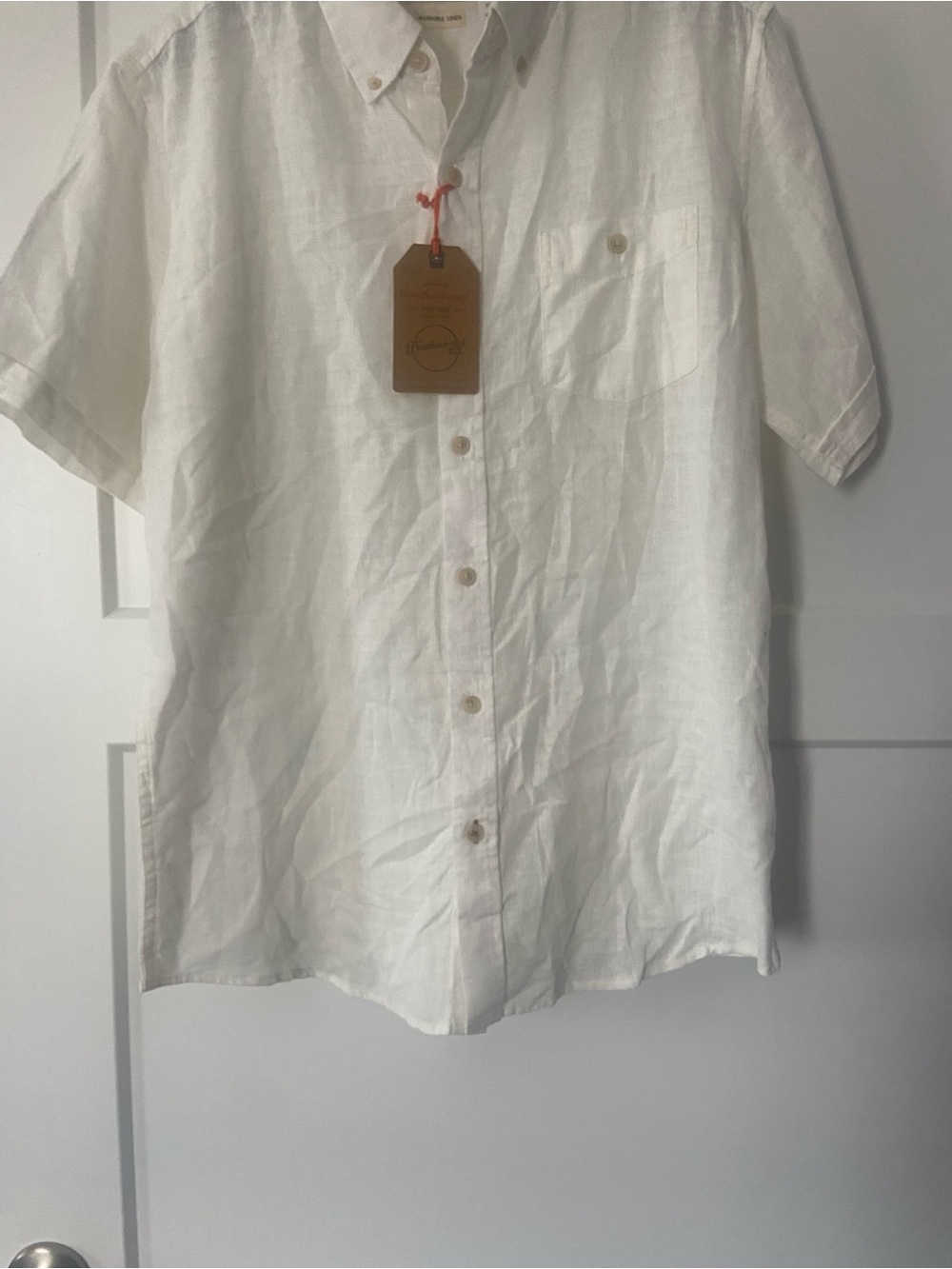 Weatherproof Bright White Washable Linen Button-Down Shirt - Men’s